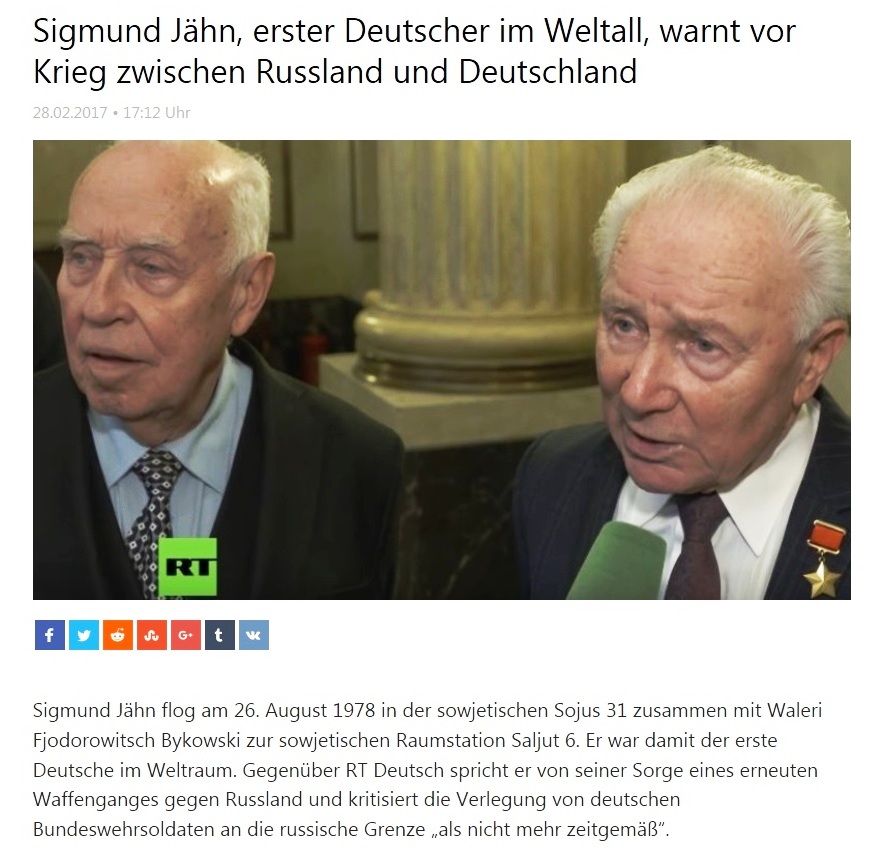 Sigmund Jähn, erster Deutscher im Weltall, warnt vor Krieg zwischen Russland und Deutschland 