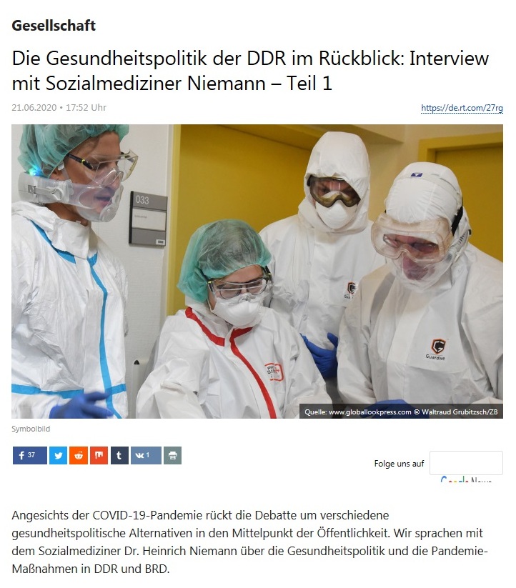 Gesellschaft -  Die Gesundheitspolitik der DDR im Rückblick: Interview mit Sozialmediziner Niemann – Teil 1 - RT DEUTSCH - 21.06.2020