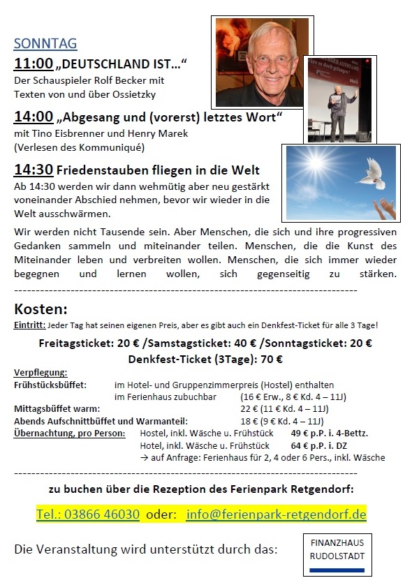 Friedensfest in Retgendorf in der Zeit vom 22. - 24. Mrz 2024 - Aus dem Posteingang von Dr. Marianne Linke vom 05.02.2024