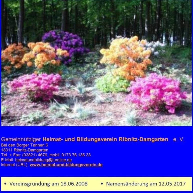 Gemeinntziger Heimat- und Bildungsverein Ribnitz-Damgarten e. V. - Vereinsgrndung am 18.06.2008 - Namensnderung am 12.05.2017 