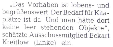 Von der Sitzung des Fachausschusses der Stadt Ribnitz-Damgarten fr Schule, Kultur, Jugend und Soziales am 24.Mrz 2015 berichtete die Ostsee-Zeitung in ihrer Ribnitz-Damgartener Ausgabe am 27.Mrz 2015.