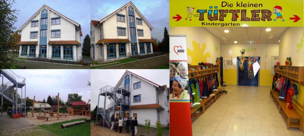 Kindertagessttte 'Die kleinen Tftler' in dem ehemaligen Lehrhotel des Bildungszentrums Ribnitz-Damgarten Grner Winkel 69, 18311 Ribnitz-Damgarten. Fotos und Fotomontage: Eckart Kreitlow