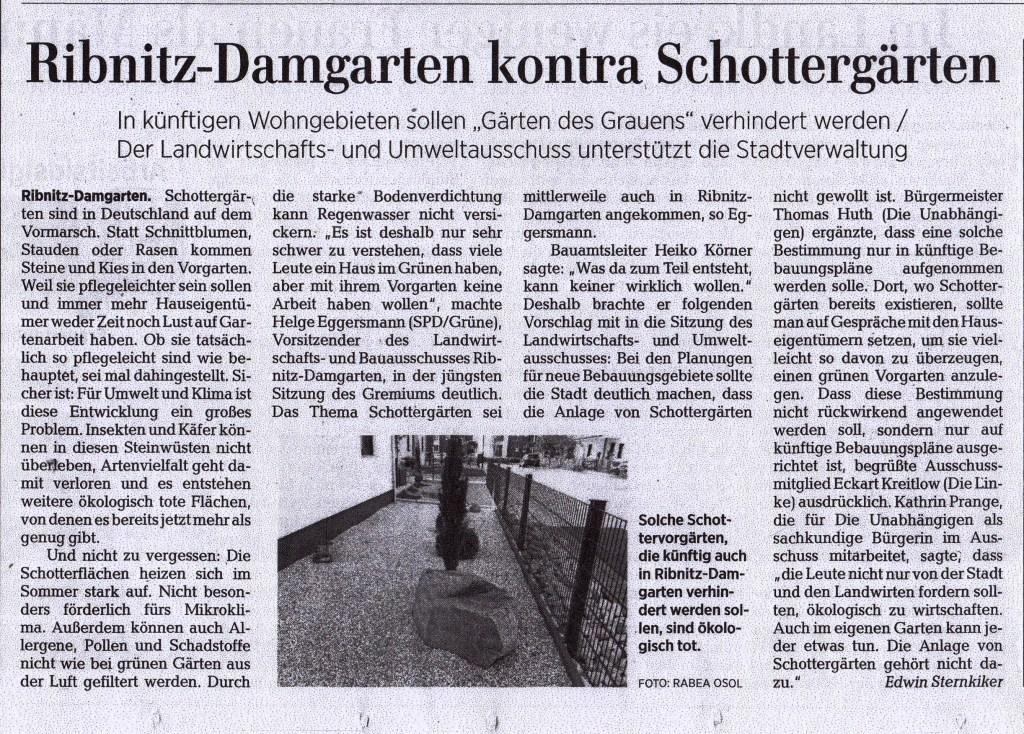 OZ-Beitrag Mittwoch, 30. September 2020 | Seite 9 - Ostsee-Zeitung Ribnitz-Damgarten - Ribnitz-Damgarten kontra Schottergrten - Von Dr. Edwin Sternkiker
