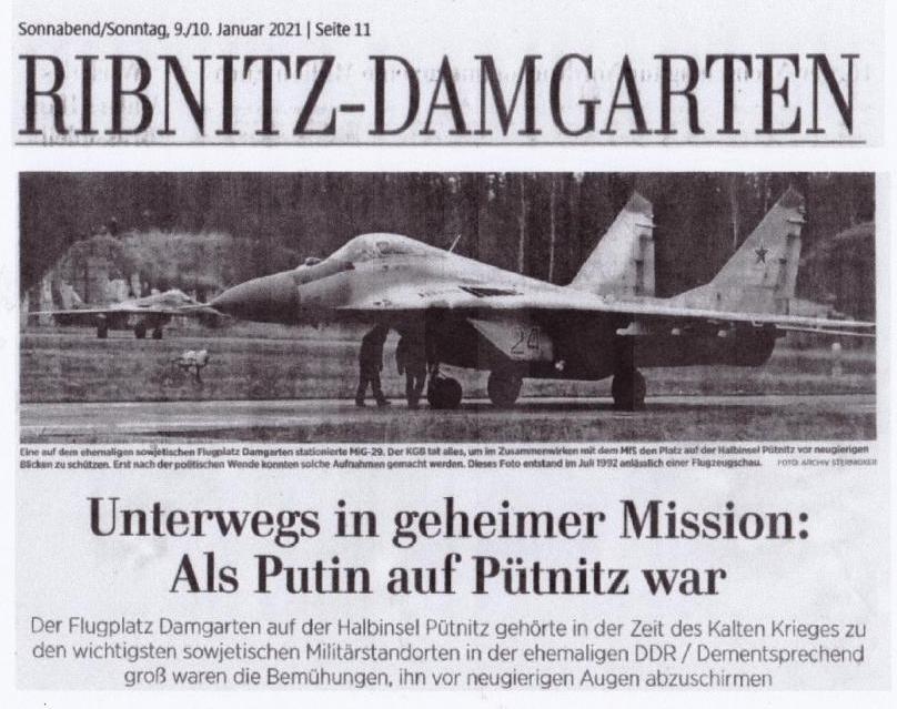 Unterwegs in geheimer Mission: Als Putin auf Pütnitz war - Von Dr. Edwin Sternkiker - Ostsee-Zeitung - Ribnitz-Damgartener Ausgabe - Sonnabend/Sonntag, 9./10. Januar 2021 | Seite 11 