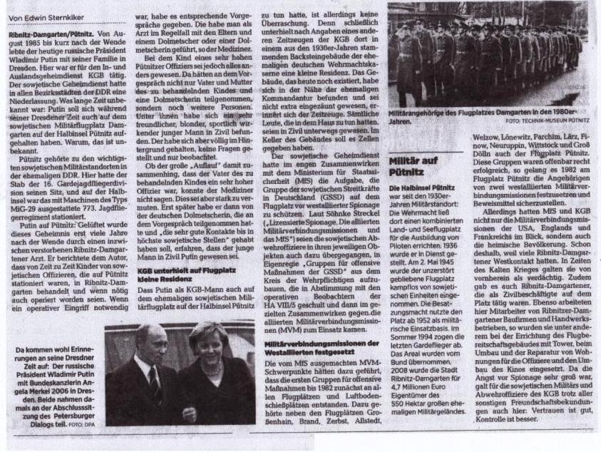 Unterwegs in geheimer Mission: Als Putin auf Pütnitz war - Von Dr. Edwin Sternkiker - Ostsee-Zeitung - Ribnitz-Damgartener Ausgabe - Sonnabend/Sonntag, 9./10. Januar 2021 | Seite 11 