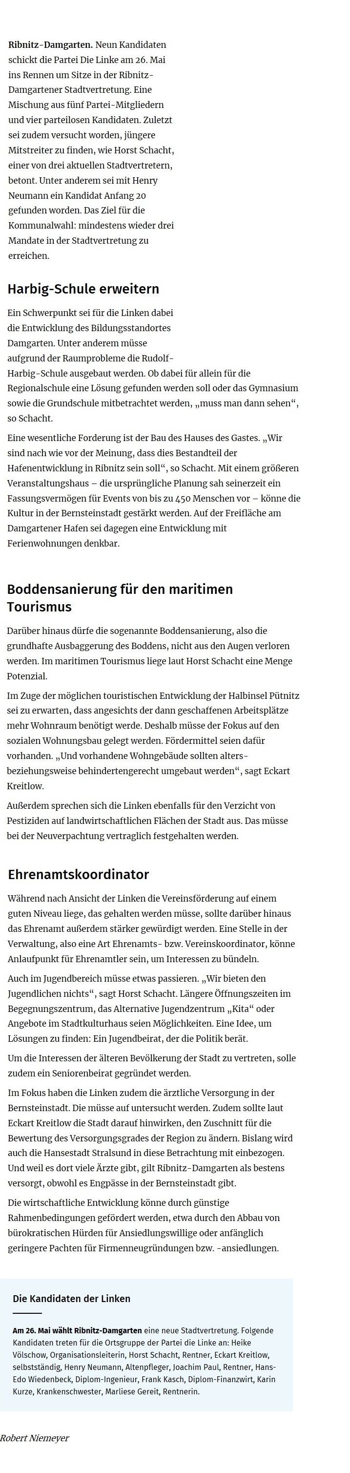 Ostsee-Zeitung-Beitrag vom 13. Mai 2019 / Kommunalwahl 2019 in  Ribnitz-Damgarten, Landkreis Vorpommern-Rgen  /  Kommunalwahl 2019 - 16:12 Uhr  /  13.05.2019 / Die Linke hlt an Haus des Gastes fest  