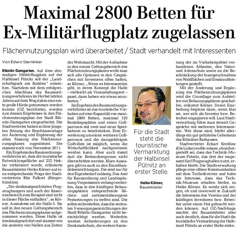 Beitrag der Ostsee-Zeitung Ribnitz-Damgarten zur Nutzung der Halbinsel Ptnitz - 29. Mai 2017 - Seite 9