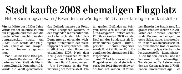 Beitrag der Ostsee-Zeitung Ribnitz-Damgarten zur Nutzung der Halbinsel Ptnitz - 29. Mai 2017 - Seite 9