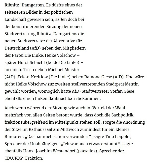 Ein neuer Stadtprsident und die AfD ganz links - OZ-Bericht von der konstituierenden Sitzung der Stadtvertretung Ribnitz-Damgarten am 26. Juni 2019 - von OZ-Redakteur Robert Niemeyer