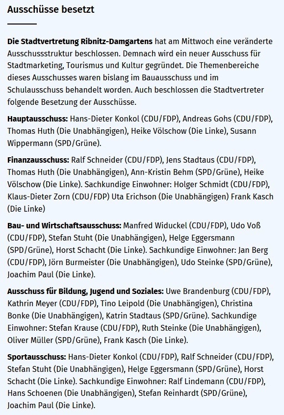 Ein neuer Stadtprsident und die AfD ganz links - OZ-Bericht von der konstituierenden Sitzung der Stadtvertretung Ribnitz-Damgarten am 26. Juni 2019 - von OZ-Redakteur Robert Niemeyer