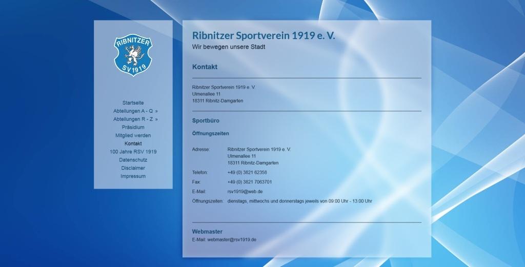 Ribnitzer Sportverein 1919 e.V. - Kontakt - Link: https://rsv1919.de/Kontakt/ 