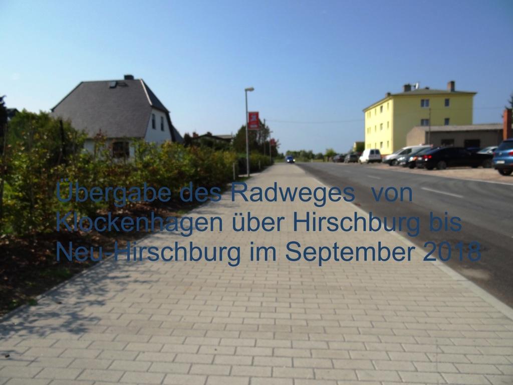 bergabe des Radweges von Klockenhagen ber Hirschburg bis Neu-Hirschburg am 3. September 2018. Foto: Eckart Kreitlow