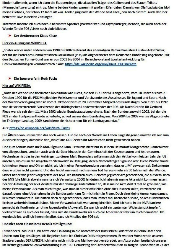 Küstenwald, Täves Geburtstag und Verleumdung von Sigmund Jähn - Mail an Olaf - Aus dem Posteingang von Siegfried Dienel vom 25.02.2021 - Abschnitt 5