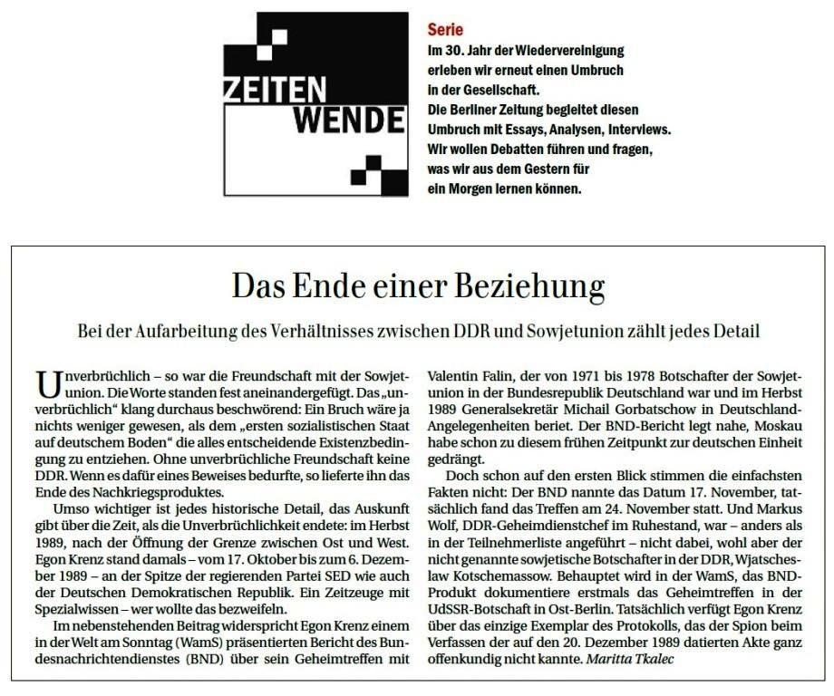 Aus dem Posteingang - Wenn Spione dichten - Von Egon Krenz - Berliner Zeitung - Seite 9 - 4.Mai 2020