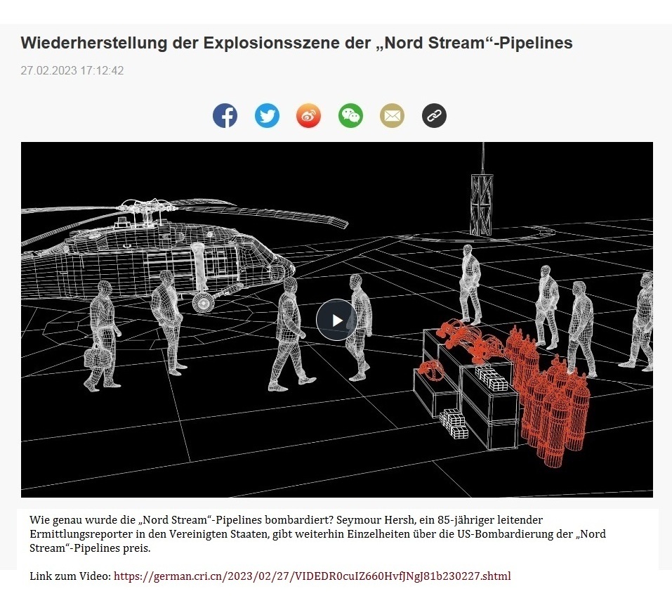 Wiederherstellung der Explosionsszene der 'Nord Stream'-Pipelines - 27.02.2023 17:12:42 - CRI online Deutsch - Link zum Video: https://german.cri.cn/2023/02/27/VIDEDR0cuIZ660HvfJNgJ81b230227.shtml